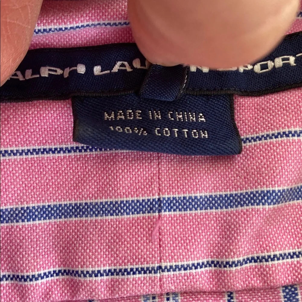 Vintage Ralph Lauren Sport Y2K Pink‎ Stripe Shirt Collar Button Up Size 4 Cotton - Picture 5 of 5